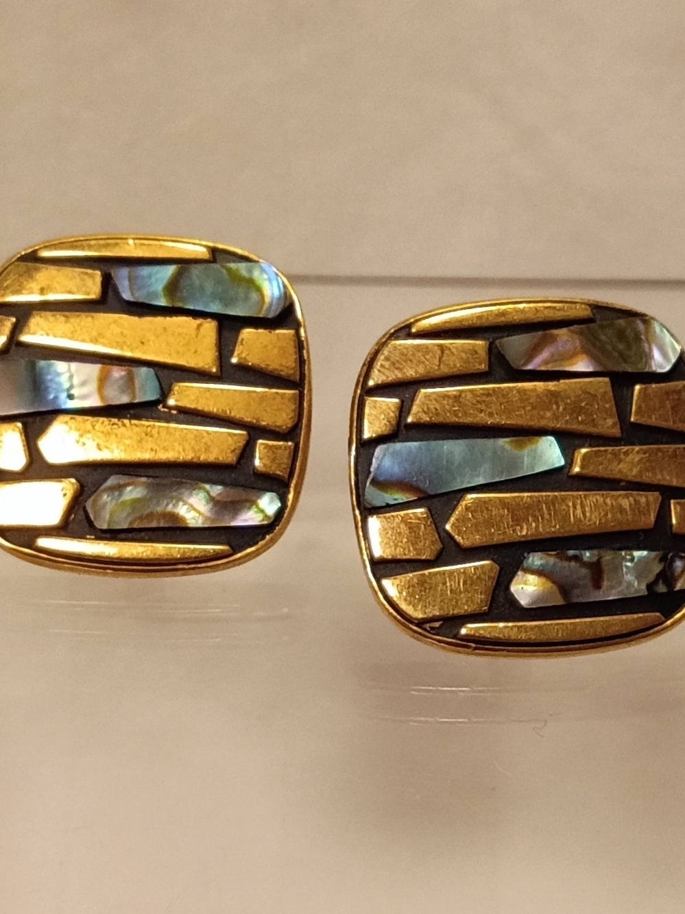 Gold and Abalone Cuff Links